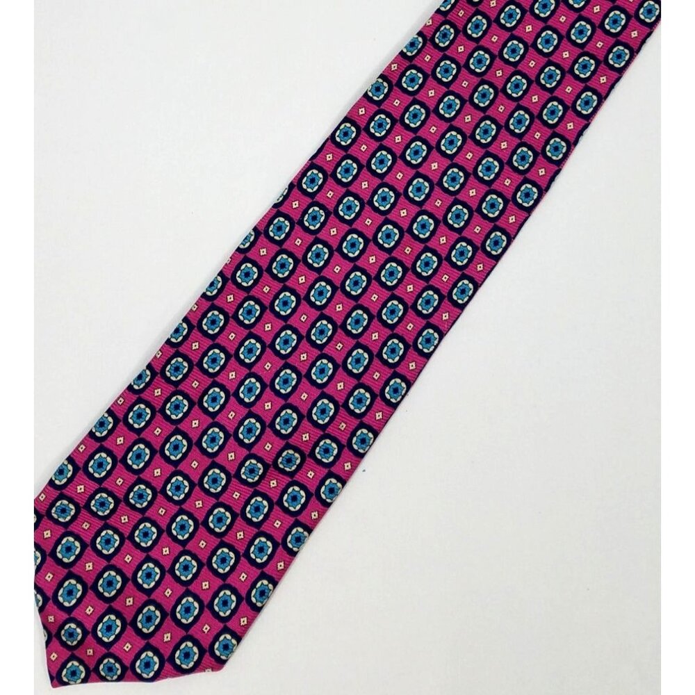 Jos. A. Bank Mens Silk Tie Made In Italy Geometric Pattern 61" X 4" Pink Blue